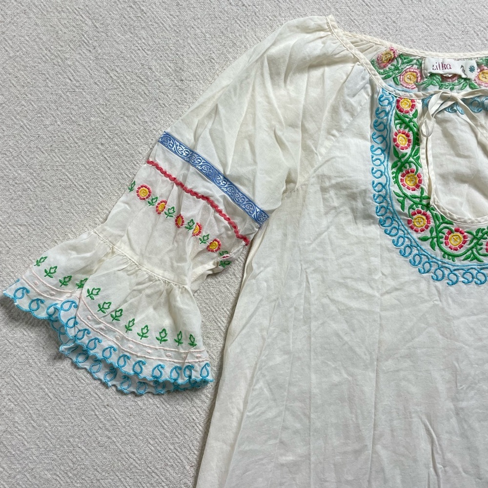 Anthropologie Lilka Cream Embroidered Floral Peasant Dress Beach Coverup S - Picture 3 of 5
